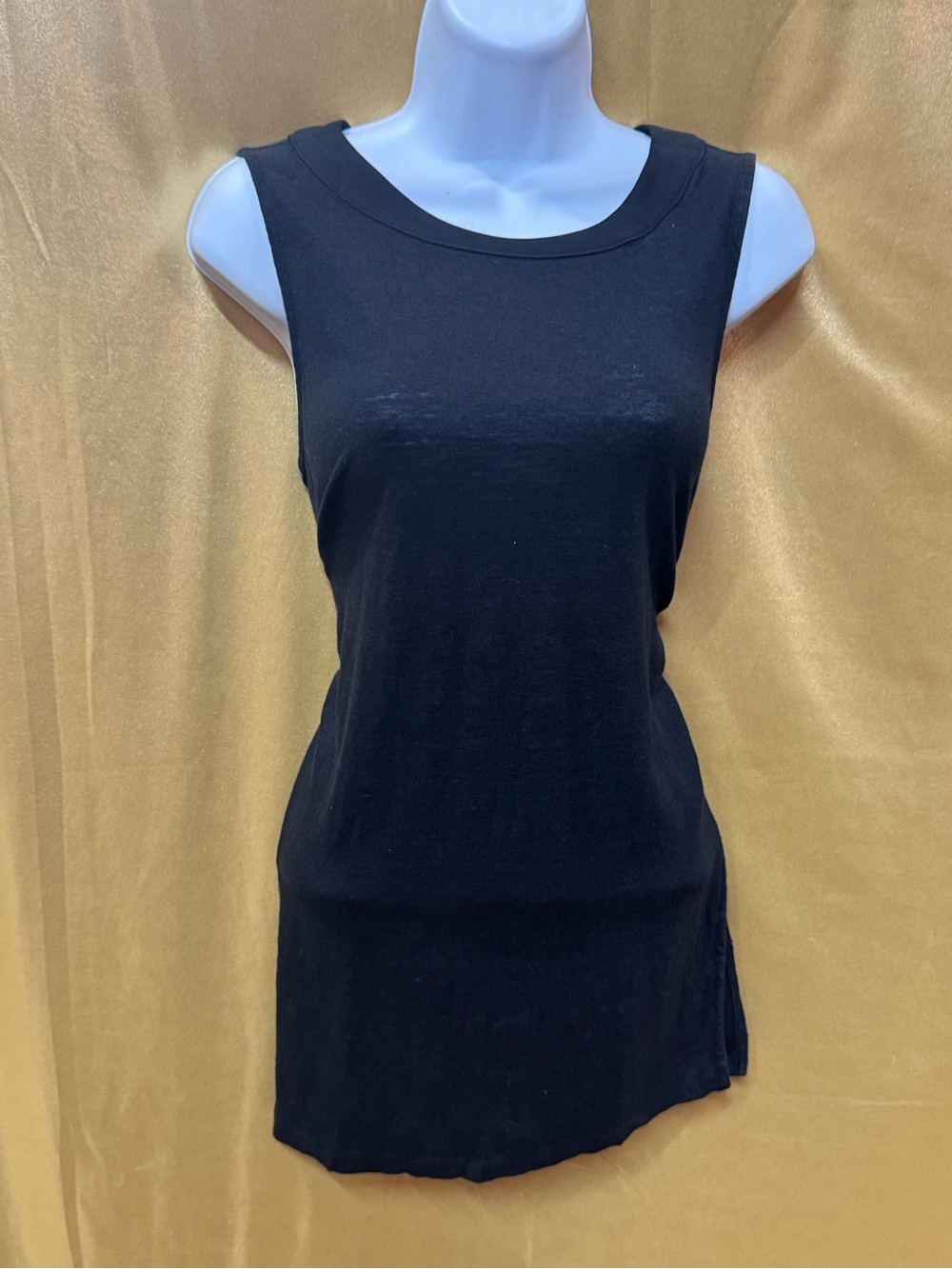 Catherine Malandrino 100% Linen Black Sleeveless Blouse Tank Top Side Slits M